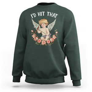 Valentine's Day Sweatshirt I'd Hit That Cupid Vintage Art Rose TS09 Dark Forest Green Printyourwear