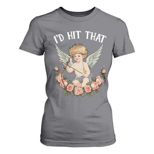 Valentine's Day T Shirt For Women I'd Hit That Cupid Vintage Art Rose TS09 Charcoal Print Your Wear