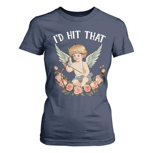 Valentine's Day T Shirt For Women I'd Hit That Cupid Vintage Art Rose TS09 Navy Print Your Wear