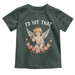 Valentine's Day Toddler T Shirt I'd Hit That Cupid Vintage Art Rose TS09 Dark Forest Green Print Your Wear