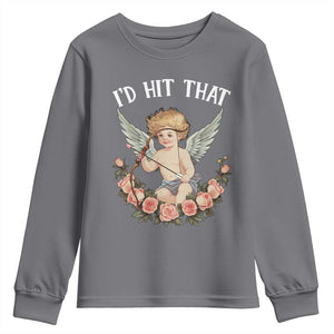 Valentine's Day Youth Sweatshirt I'd Hit That Cupid Vintage Art Rose TS09 Charcoal Print Your Wear