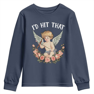 Valentine's Day Youth Sweatshirt I'd Hit That Cupid Vintage Art Rose TS09 Navy Print Your Wear