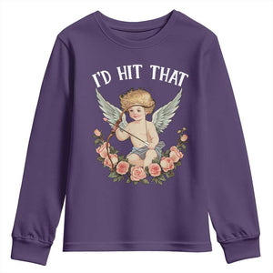 Valentine's Day Youth Sweatshirt I'd Hit That Cupid Vintage Art Rose TS09 Purple Print Your Wear