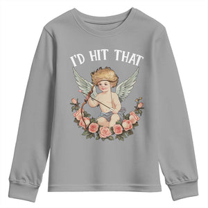 Valentine's Day Youth Sweatshirt I'd Hit That Cupid Vintage Art Rose TS09 Sport Gray Print Your Wear