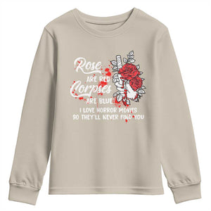 Valentine's Day Youth Sweatshirt Roses Are Red Corpses Are Blue Horror Rose Bloody TS09 Sand Print Your Wear