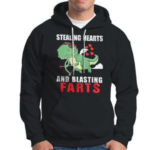 Valentine's Day Hoodie Cute Dinosaur Cupid Stealing Hearts And Blasting Farts TS09 Black Printyourwear