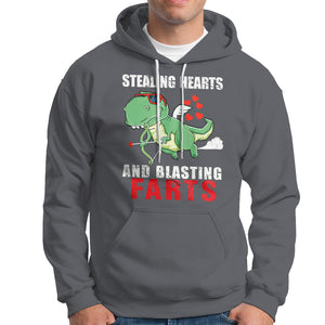 Valentine's Day Hoodie Cute Dinosaur Cupid Stealing Hearts And Blasting Farts TS09 Charcoal Printyourwear