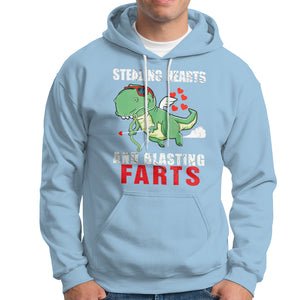 Valentine's Day Hoodie Cute Dinosaur Cupid Stealing Hearts And Blasting Farts TS09 Light Blue Printyourwear