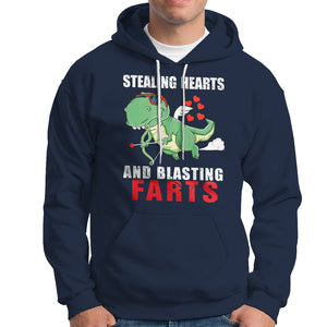 Valentine's Day Hoodie Cute Dinosaur Cupid Stealing Hearts And Blasting Farts TS09 Navy Printyourwear