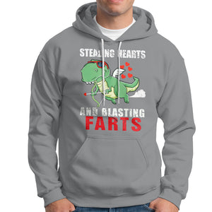 Valentine's Day Hoodie Cute Dinosaur Cupid Stealing Hearts And Blasting Farts TS09 Sport Gray Printyourwear