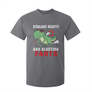 Valentine's Day T Shirt For Kid Cute Dinosaur Cupid Stealing Hearts And Blasting Farts TS09 Charcoal Print Your Wear