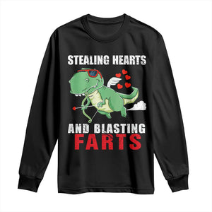 Valentine's Day Long Sleeve Shirt Cute Dinosaur Cupid Stealing Hearts And Blasting Farts TS09 Black Print Your Wear