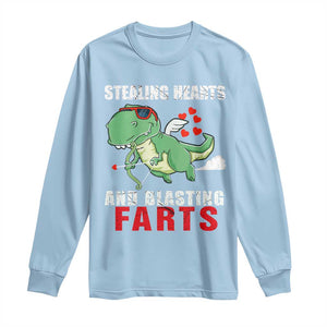 Valentine's Day Long Sleeve Shirt Cute Dinosaur Cupid Stealing Hearts And Blasting Farts TS09 Light Blue Print Your Wear