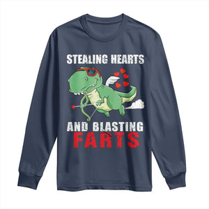 Valentine's Day Long Sleeve Shirt Cute Dinosaur Cupid Stealing Hearts And Blasting Farts TS09 Navy Print Your Wear