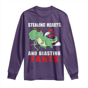 Valentine's Day Long Sleeve Shirt Cute Dinosaur Cupid Stealing Hearts And Blasting Farts TS09 Purple Print Your Wear