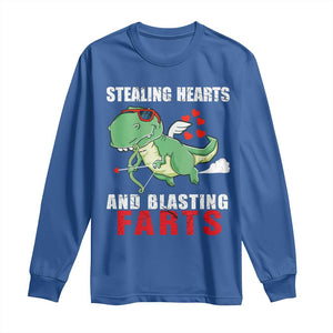 Valentine's Day Long Sleeve Shirt Cute Dinosaur Cupid Stealing Hearts And Blasting Farts TS09 Royal Blue Print Your Wear