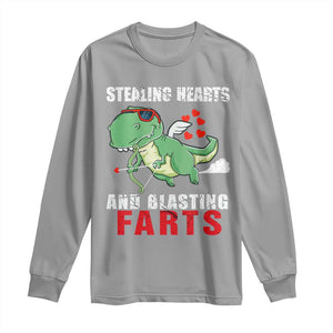 Valentine's Day Long Sleeve Shirt Cute Dinosaur Cupid Stealing Hearts And Blasting Farts TS09 Sport Gray Print Your Wear