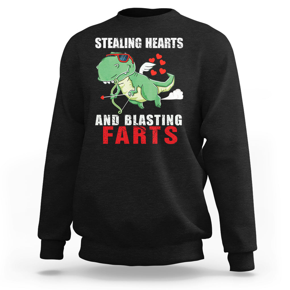 Valentine's Day Sweatshirt Cute Dinosaur Cupid Stealing Hearts And Blasting Farts TS09 Black Printyourwear