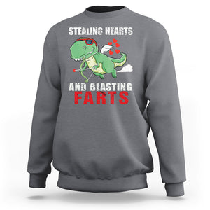 Valentine's Day Sweatshirt Cute Dinosaur Cupid Stealing Hearts And Blasting Farts TS09 Charcoal Printyourwear