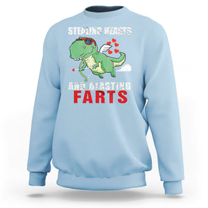 Valentine's Day Sweatshirt Cute Dinosaur Cupid Stealing Hearts And Blasting Farts TS09 Light Blue Printyourwear