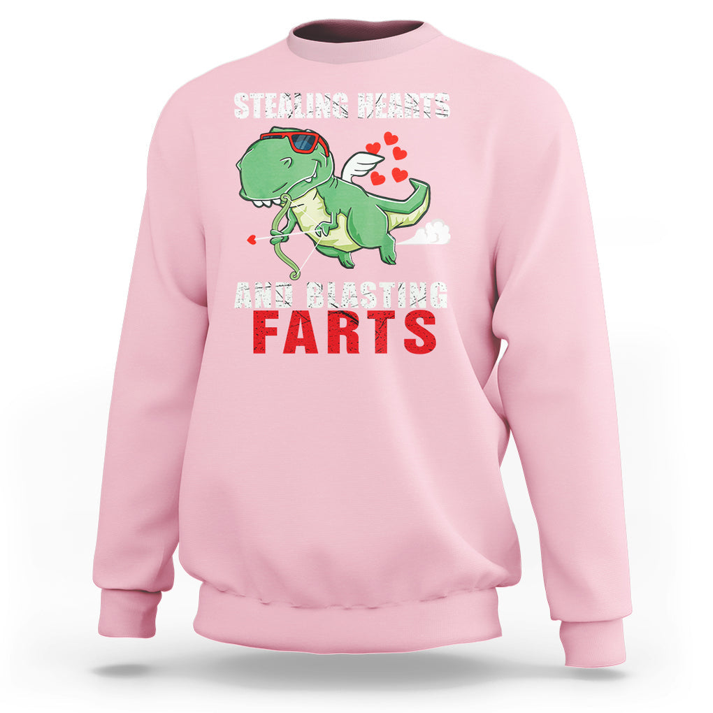 Valentine's Day Sweatshirt Cute Dinosaur Cupid Stealing Hearts And Blasting Farts TS09 Light Pink Printyourwear