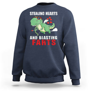 Valentine's Day Sweatshirt Cute Dinosaur Cupid Stealing Hearts And Blasting Farts TS09 Navy Printyourwear