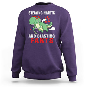 Valentine's Day Sweatshirt Cute Dinosaur Cupid Stealing Hearts And Blasting Farts TS09 Purple Printyourwear