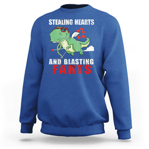 Valentine's Day Sweatshirt Cute Dinosaur Cupid Stealing Hearts And Blasting Farts TS09 Royal Blue Printyourwear