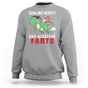 Valentine's Day Sweatshirt Cute Dinosaur Cupid Stealing Hearts And Blasting Farts TS09 Sport Gray Printyourwear