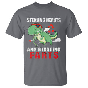 Valentine's Day T Shirt Cute Dinosaur Cupid Stealing Hearts And Blasting Farts TS09 Charcoal Printyourwear