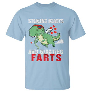 Valentine's Day T Shirt Cute Dinosaur Cupid Stealing Hearts And Blasting Farts TS09 Light Blue Printyourwear