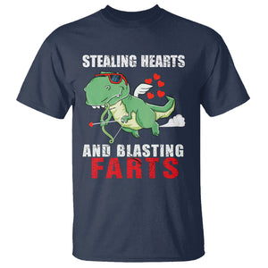 Valentine's Day T Shirt Cute Dinosaur Cupid Stealing Hearts And Blasting Farts TS09 Navy Printyourwear