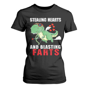 Valentine's Day T Shirt For Women Cute Dinosaur Cupid Stealing Hearts And Blasting Farts TS09 Black Print Your Wear