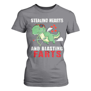 Valentine's Day T Shirt For Women Cute Dinosaur Cupid Stealing Hearts And Blasting Farts TS09 Charcoal Print Your Wear