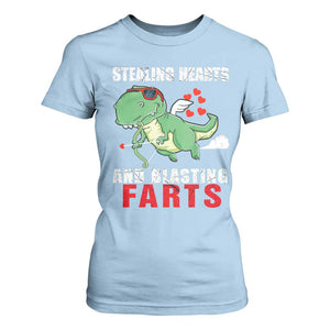 Valentine's Day T Shirt For Women Cute Dinosaur Cupid Stealing Hearts And Blasting Farts TS09 Light Blue Print Your Wear