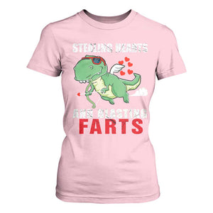 Valentine's Day T Shirt For Women Cute Dinosaur Cupid Stealing Hearts And Blasting Farts TS09 Light Pink Print Your Wear