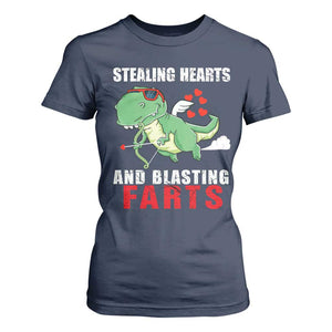 Valentine's Day T Shirt For Women Cute Dinosaur Cupid Stealing Hearts And Blasting Farts TS09 Navy Print Your Wear