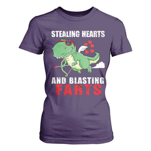 Valentine's Day T Shirt For Women Cute Dinosaur Cupid Stealing Hearts And Blasting Farts TS09 Purple Print Your Wear