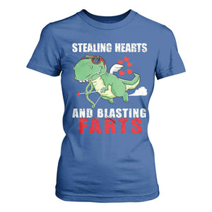 Valentine's Day T Shirt For Women Cute Dinosaur Cupid Stealing Hearts And Blasting Farts TS09 Royal Blue Print Your Wear