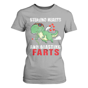 Valentine's Day T Shirt For Women Cute Dinosaur Cupid Stealing Hearts And Blasting Farts TS09 Sport Gray Print Your Wear