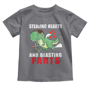 Valentine's Day Toddler T Shirt Cute Dinosaur Cupid Stealing Hearts And Blasting Farts TS09 Charcoal Print Your Wear