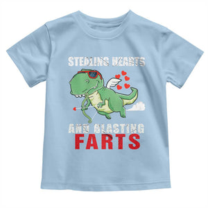 Valentine's Day Toddler T Shirt Cute Dinosaur Cupid Stealing Hearts And Blasting Farts TS09 Light Blue Print Your Wear