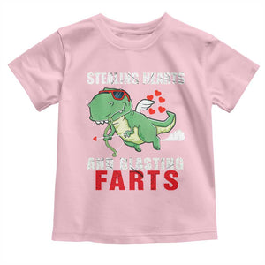 Valentine's Day Toddler T Shirt Cute Dinosaur Cupid Stealing Hearts And Blasting Farts TS09 Light Pink Print Your Wear