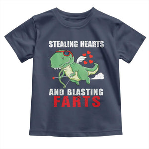 Valentine's Day Toddler T Shirt Cute Dinosaur Cupid Stealing Hearts And Blasting Farts TS09 Navy Print Your Wear