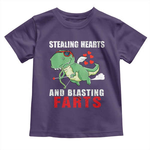 Valentine's Day Toddler T Shirt Cute Dinosaur Cupid Stealing Hearts And Blasting Farts TS09 Purple Print Your Wear