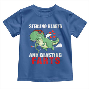 Valentine's Day Toddler T Shirt Cute Dinosaur Cupid Stealing Hearts And Blasting Farts TS09 Royal Blue Print Your Wear