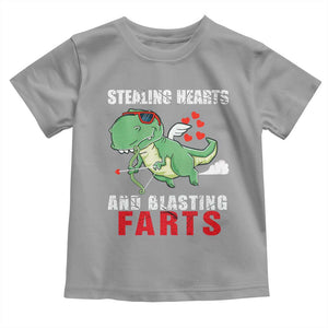 Valentine's Day Toddler T Shirt Cute Dinosaur Cupid Stealing Hearts And Blasting Farts TS09 Sport Gray Print Your Wear