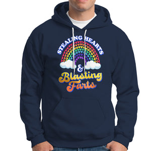 Valentine's Day Hoodie Stealing Hearts And Blasting Fart Funny Rainbow Heart TS09 Navy Printyourwear