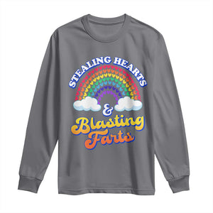 Valentine's Day Long Sleeve Shirt Stealing Hearts And Blasting Fart Funny Rainbow Heart TS09 Charcoal Print Your Wear