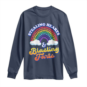 Valentine's Day Long Sleeve Shirt Stealing Hearts And Blasting Fart Funny Rainbow Heart TS09 Navy Print Your Wear